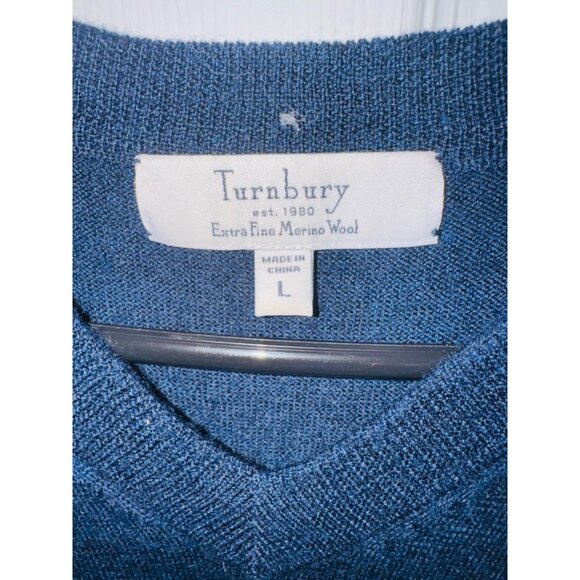 Turnbury Navy Blue V-Neck Sleeveless Sweater Vest 100% Extra Fine Merino Wool L - Picture 4 of 6